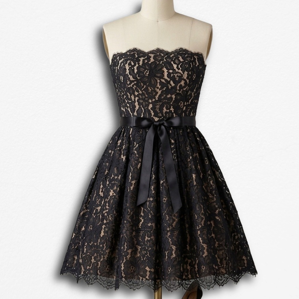 Robert Rodriguez Neiman Marcus Black Lace Strapless Cocktail Dress Size 2 Bow